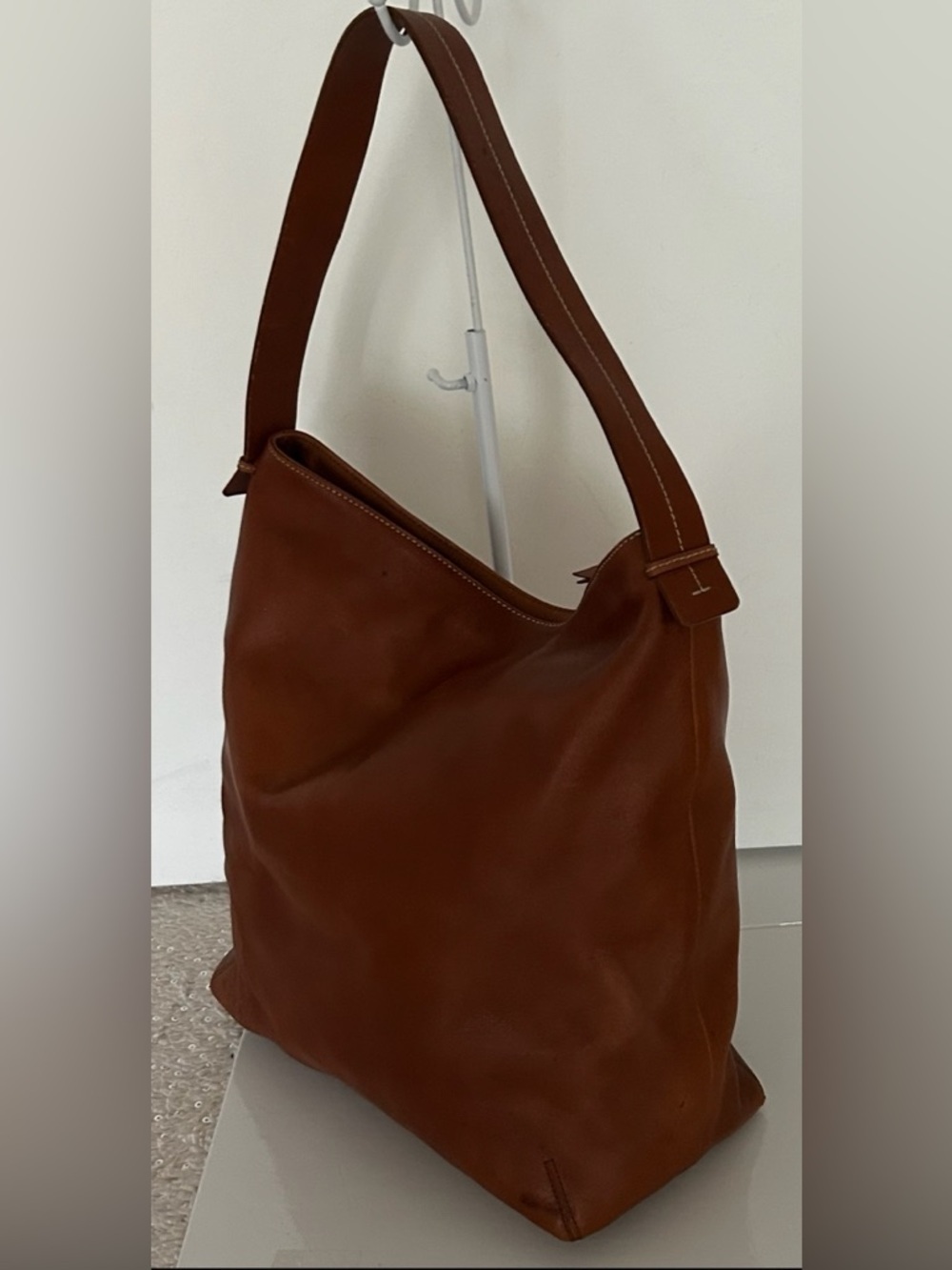 Ann Taylor Cognac Brown Leather Hobo Shoulder Bag Soft Slouch Everyday Purse - Picture 5 of 13